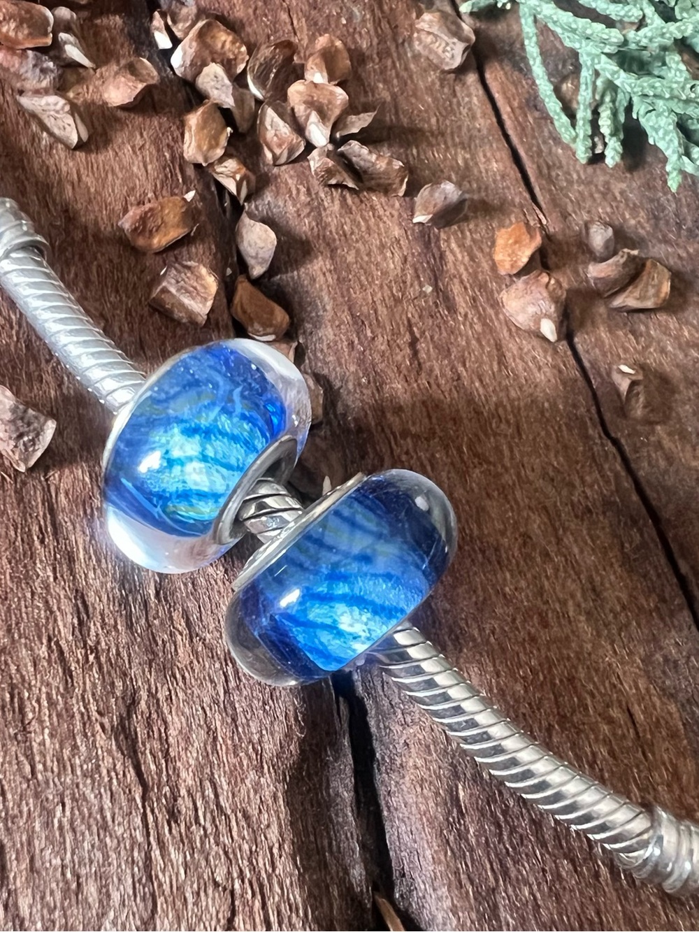 Chamilia Deep Blue Green Murano Glass Bead Denim Charm Silver 925 Beach Sky